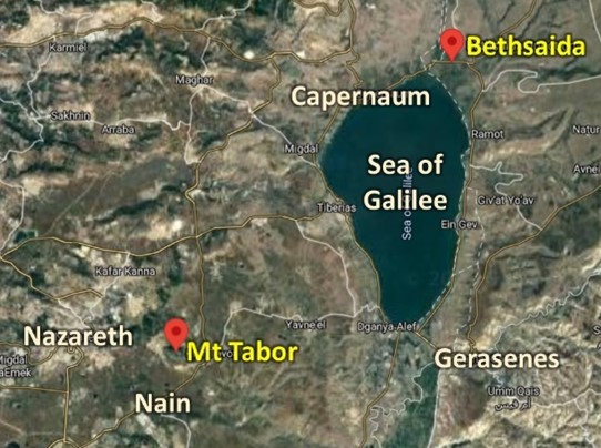 Map of Bethsaida and Mt Tabor