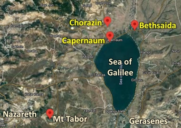Map of Chorazin, Bethsaida and Capernaum