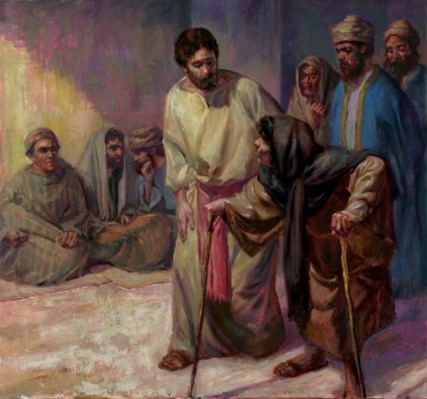 Jesus heals a disabled woman