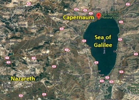 Map of Nazareth, Caparnaum and the Sea of Galilee