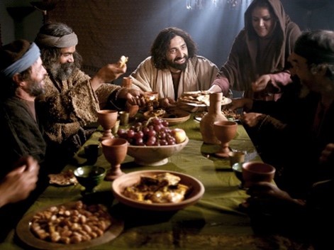 Jesus eating with friends