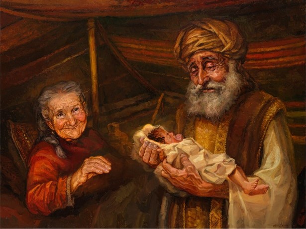 Abraham and Sara with baby Isaac