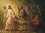 A woman with chronic bleeding touches Jesus