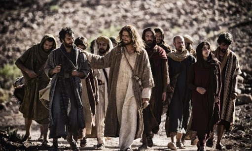 Jesus walking with his disciples