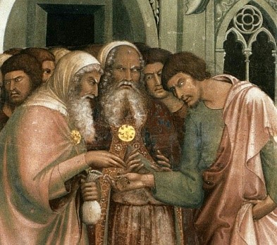 Judas plotting with the Sanhedrin