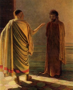 Jesus being questioned by Pilate