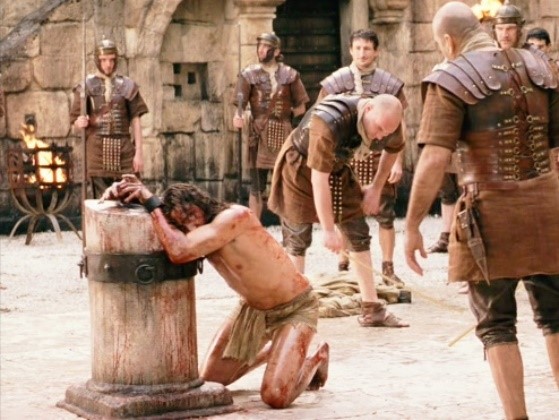 Jesus being flogged by Roman soldiers