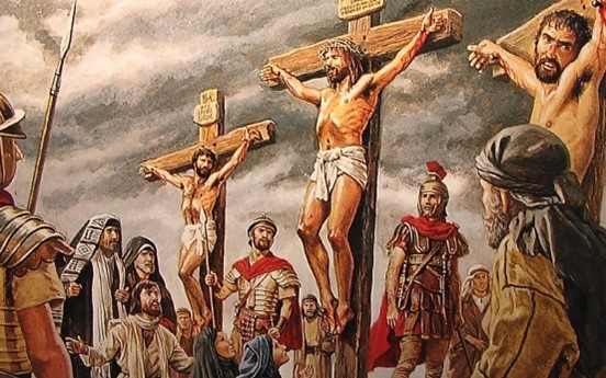Jesus on the cross between two criminals