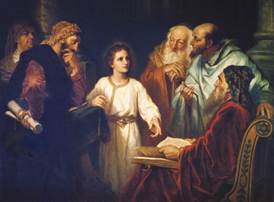 Jesus as a boy talking with the rabbis