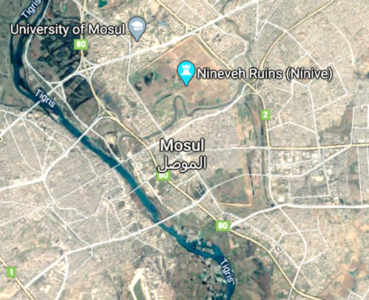 Map of Mosul showing Nineveh