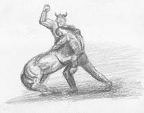 Man wrestling a centaur